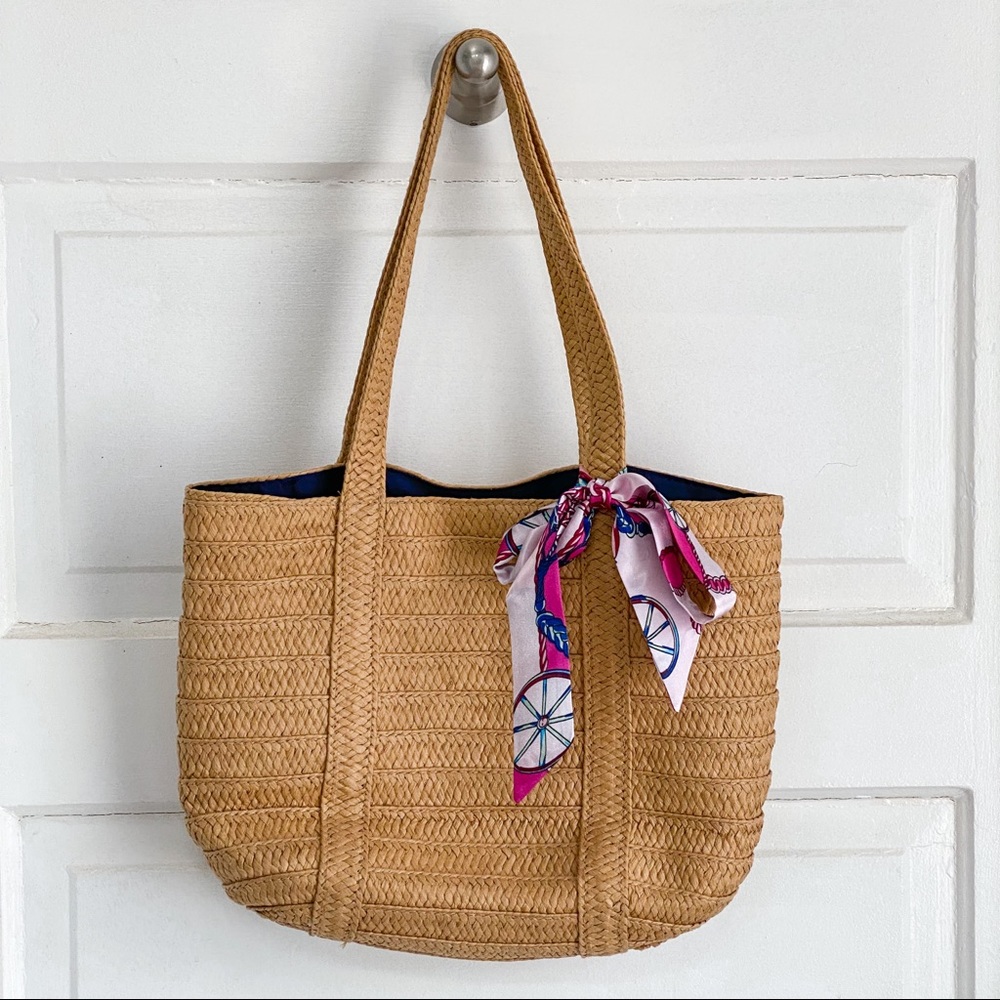 Straw drop bag with scarf